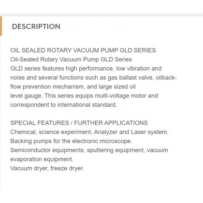 ULVAC GLD-201A VACUUM PUMP, 230V, 3PH (Open Box New Unit)